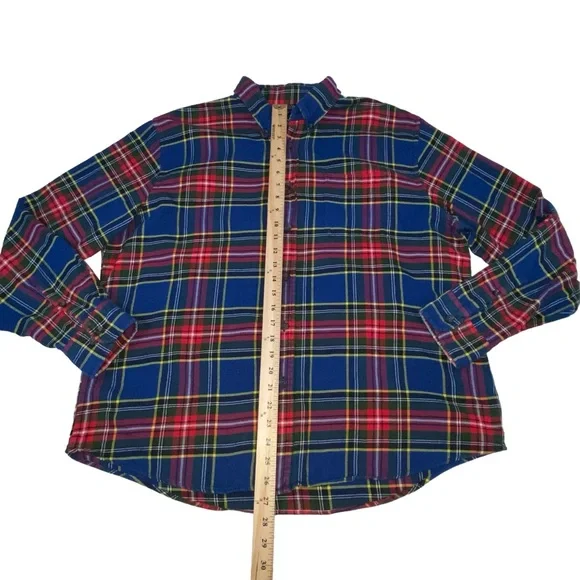 Land's End Traditional Fit Blue Red Plaid Flannel Button Down Shirt - Men’s XL - Picture 3 of 10